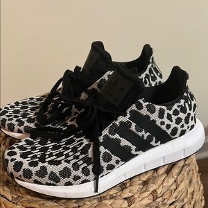 adidas | Shoes | Adidas Black And White Sneakers With Animal Print |  Poshmark